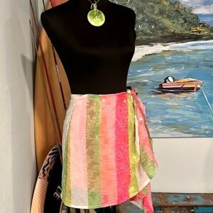 NWT,BTFL-Life, Sequined Neon, Side-Zip, Side Asymmetrical Bow,Mini, Size XS